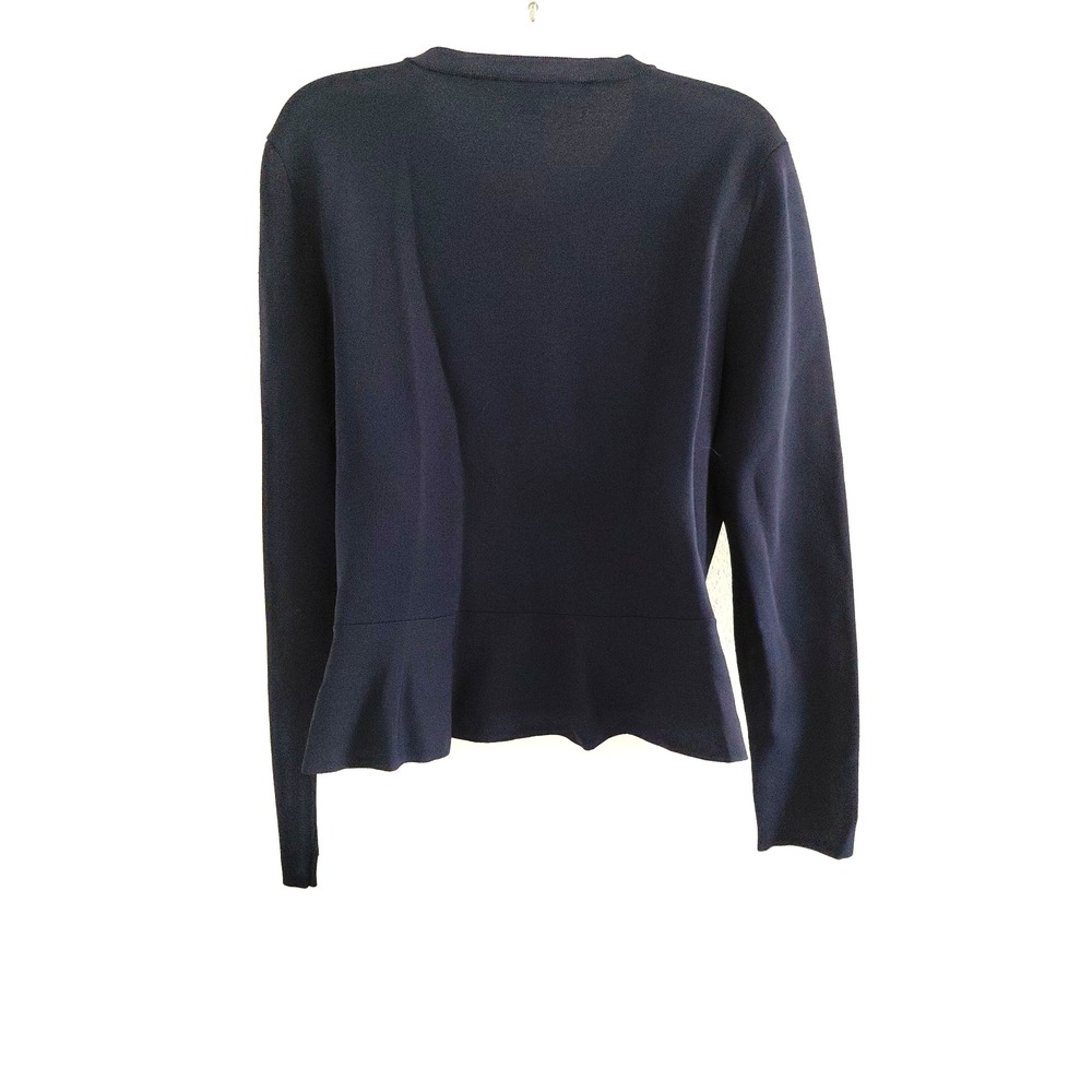 Tommy Hilfiger Sweater Large Navy Blue Peplum Zip Front Liquid Knit Preppy Class - Picture 2 of 13